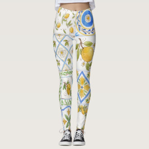 Sizilianische Zitronen Aquarell-Quadratmuster Leggings