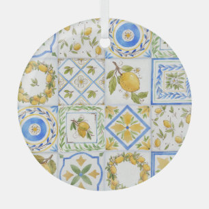 Sizilianische Zitronen Aquarell-Quadratmuster Ornament Aus Glas