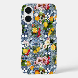 sizilianische Zitronen und Blume Vintage Fliesen M iPhone 16 Hülle