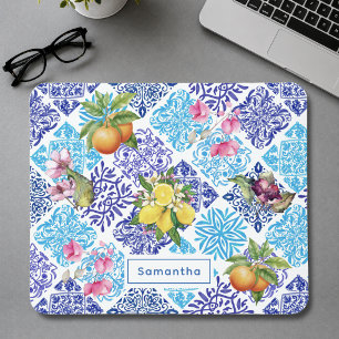 Sizilianische Zitrus-Blumen-Mittelmeer-Azulejo-Fli Mousepad