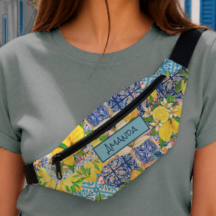 Sizilianische Zitrus-Blüten Blau Türkis Fliesen Bauchtasche