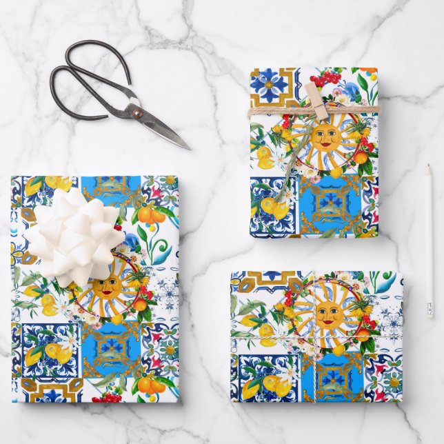 sizilianischer Stil, Sommerkunst, Zitronen Geschenkpapier Set (Vorderseite)