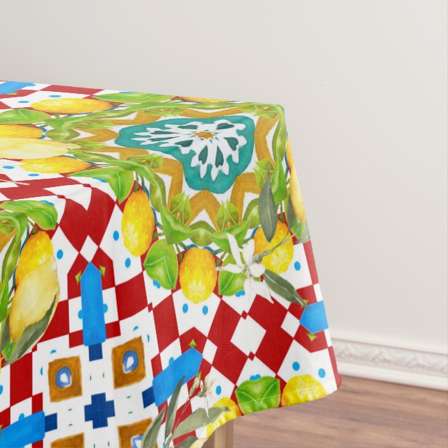sizilianischer Stil, Zitronen, Majolika Tischdecke (Beispiel)
