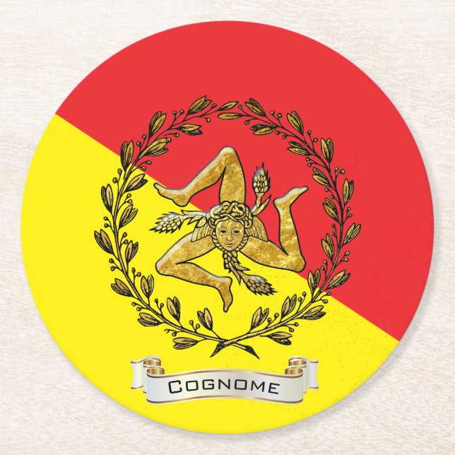 Sizilianischer Trinacria olivgrüner Kranz Runder Pappuntersetzer (Vorderseite)