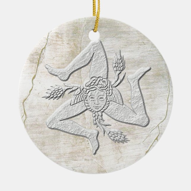 Sizilianischer Trinacria Vintager Fresko-Blick Keramikornament (Vorne)