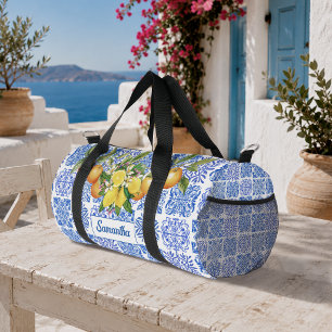 Sizilianisches Blau Gelb Mediterranes Azulejo-Zitr Duffle Bag