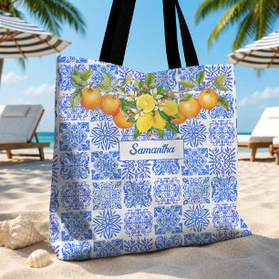 Sizilianisches Blau Gelb Zitrus Mittelmeer Azulejo