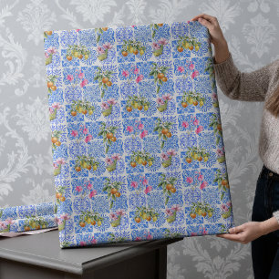 Sizilianisches Blau Gelb Zitrus Mittelmeer-Azulejo Geschenkpapier