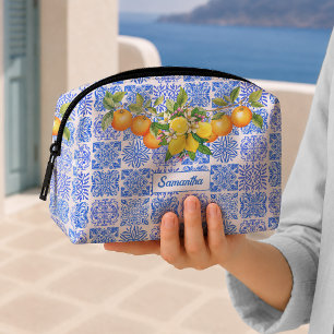 Sizilianisches Blau Gelb Zitrus Mittelmeer Azulejo Waschbeutel