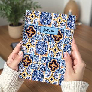 Sizilianisches Blau-Weiß-Blumenmuster aus Keramikf Notizbuch