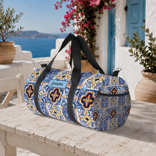 Sizilianisches Blau-Weiß-Majolika-Fliesenmuster Duffle Bag