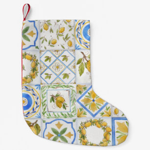 Sizilianisches Lemons Watercolor Square Muster Kleiner Weihnachtsstrumpf