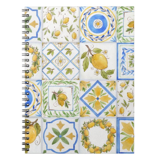 Sizilianisches Lemons Watercolor Square Muster Notizblock (Vorderseite)