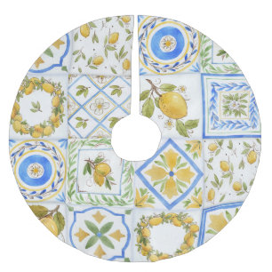 Sizilianisches Lemons Watercolor Square Muster Polyester Weihnachtsbaumdecke