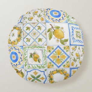 Sizilianisches Lemons Watercolor Square Muster Rundes Kissen