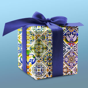 Sizilianisches mediterranes grünes Fliesenmuster Geschenkpapier