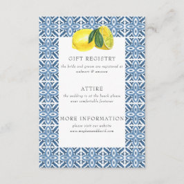 Sizilianisches Mittelmeer Blue Tiles Lemon Wedding Begleitkarte