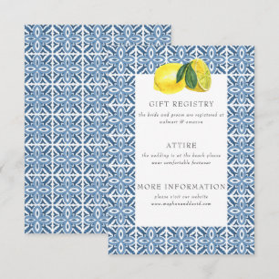 Sizilianisches Mittelmeer Blue Tiles Lemon Wedding Begleitkarte