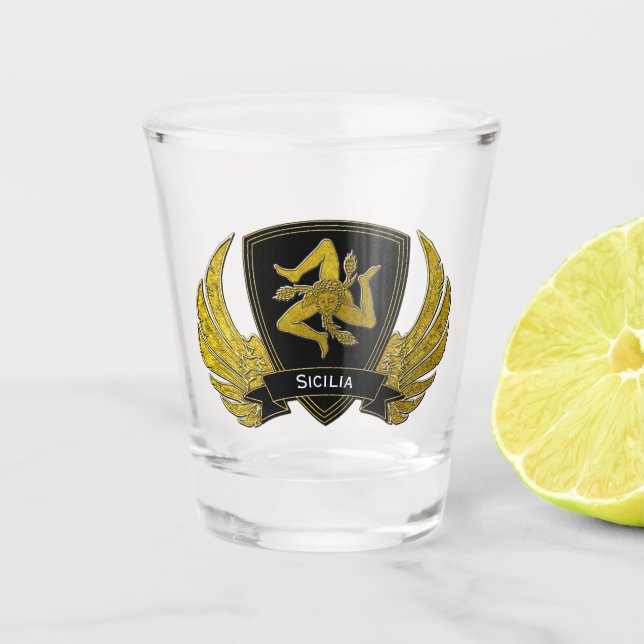 Sizilianisches Trinacria im Gold Ihr Text Schnapsglas (Vorderseite)