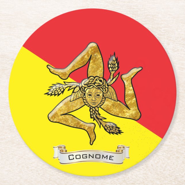 Sizilianisches Trinacria im Gold personifizieren Runder Pappuntersetzer (Vorderseite)