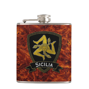 Sizilianisches Trinacria Schwarzes u. Gold Flachmann