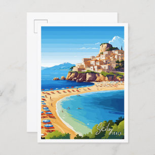 Sizilien Art Vintage Reise Illustration Postkarte