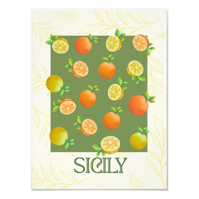 Sizilien Citrus Wall Art Italienisch Orange & Lemo Fotodruck (Vorne)