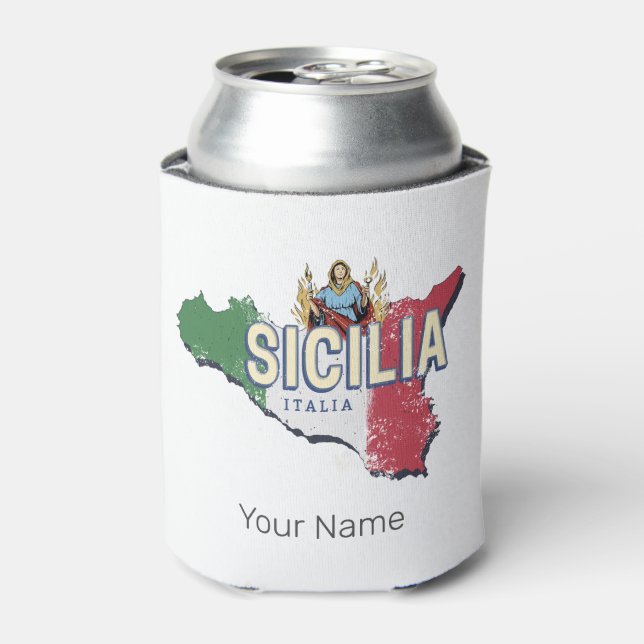 Sizilien Flag Italien Retro Karte Vintages Souveni Dosenkühler (Kanne Vorderseite)