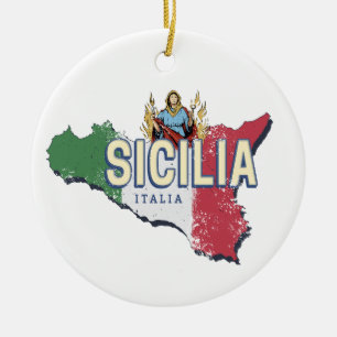 Sizilien Flag Italien Retro Karte Vintages Souveni Keramik Ornament