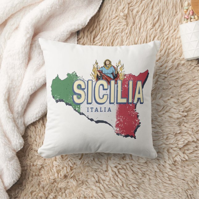 Sizilien Flag Italien Retro Karte Vintages Souveni Kissen (Decke)