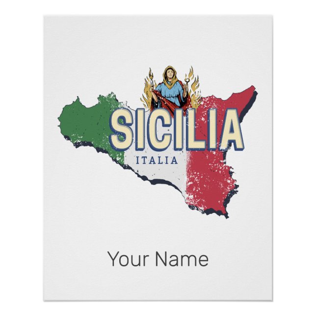 Sizilien Flag Italien Retro Karte Vintages Souveni Poster (Vorderseite)