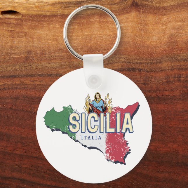 Sizilien Flag Italien Retro Karte Vintages Souveni Schlüsselanhänger (Vorderseite)