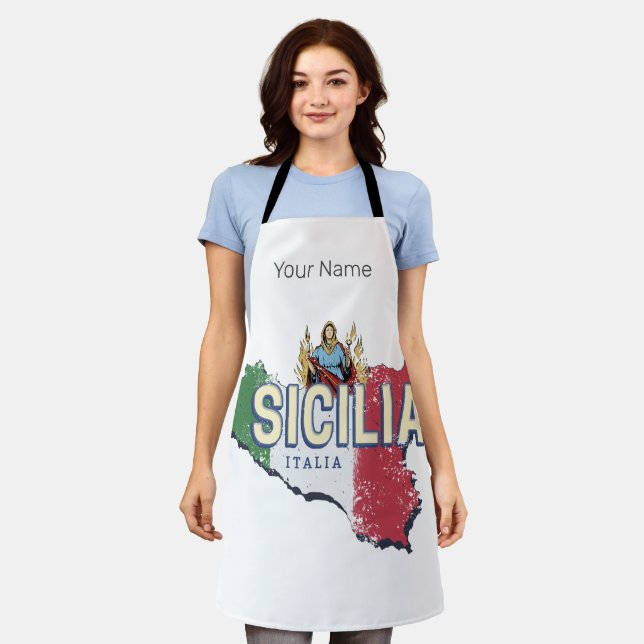Sizilien Flag Italien Retro Karte Vintages Souveni Schürze (Getragen)