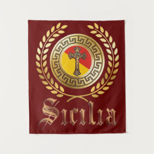 Sizilien Flag und Crucifix Tapestry Wandteppich