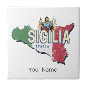 Sizilien Flagge Italien Retro-Karte Vintage-Souven Fliese