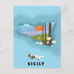 Sizilien illustrierte Reisekartenplakat Postkarte