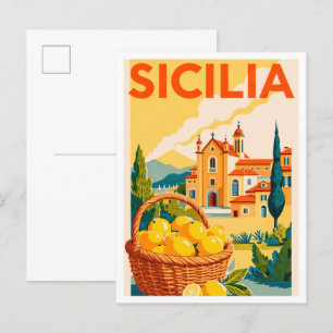 Sizilien Italien Kunst Vintage-Illustration Reise Postkarte