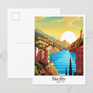 Sizilien Italien Kunst Vintage Reise Illustration Postkarte