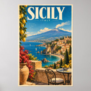 Sizilien Italien Küsten Vulkan Reise Poster Wand A