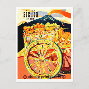 Sizilien, Italien, Kutsche voller Früchte, Vintage Postkarte