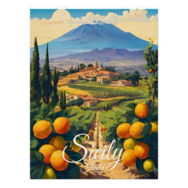 Sizilien Italien Orangenhain Landschaft Reise Poster