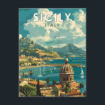 Sizilien Italien Reisen Kunst Vintag Postkarte<br><div class="desc">Sizilien Retro Vektor Reise Design. Sizilien,  die größte Mittelmeerinsel,  liegt direkt vor dem "Zeh" des italienischen "Stiefels". Seine reiche Geschichte spiegelt sich in Orten wie dem Tal der Tempel wider.</div>