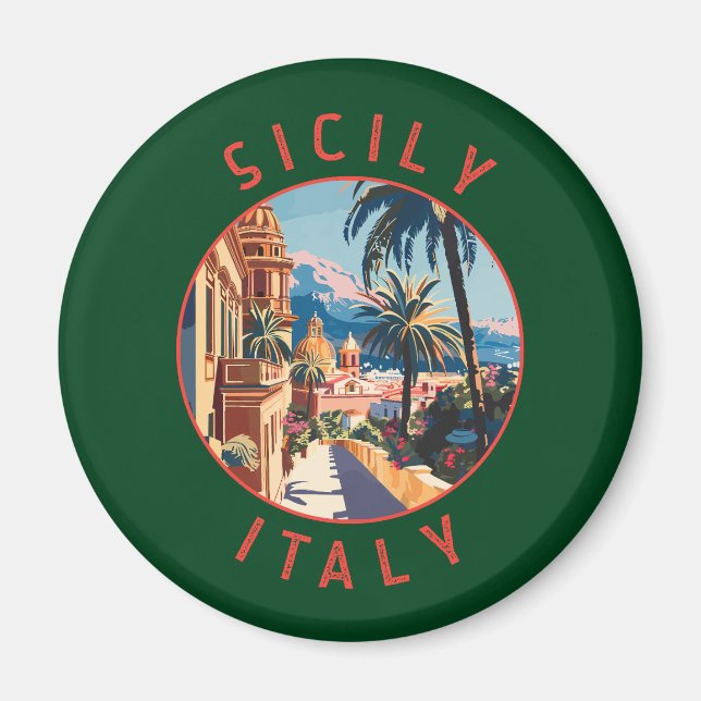 Sizilien Italien Retro Distressed Circle Magnet (Vorne)