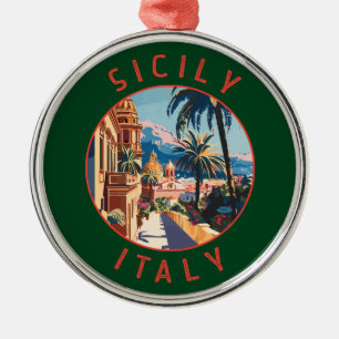 Sizilien Italien Retro Distressed Circle Ornament Aus Metall