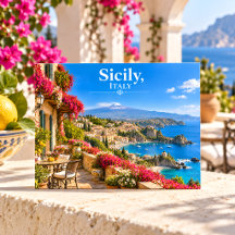 Sizilien Italien Sonniges Küsten Dorf Reise Postka