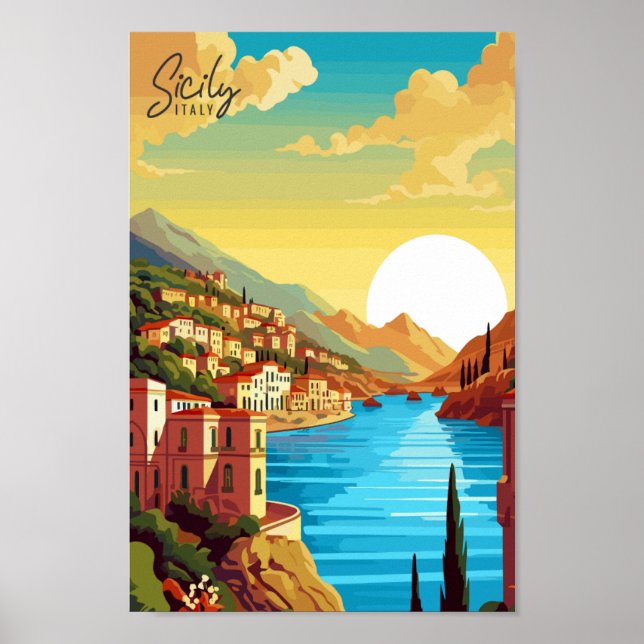 Sizilien Italien Vintage Reise Illustration Poster (Vorne)