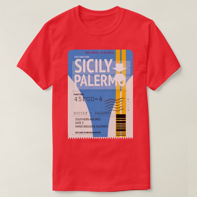 Sizilien Palermo Flugzeug Ticket T-Shirt (Design vorne)