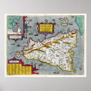Sizilien-Renaissance-Karte 1592 Poster