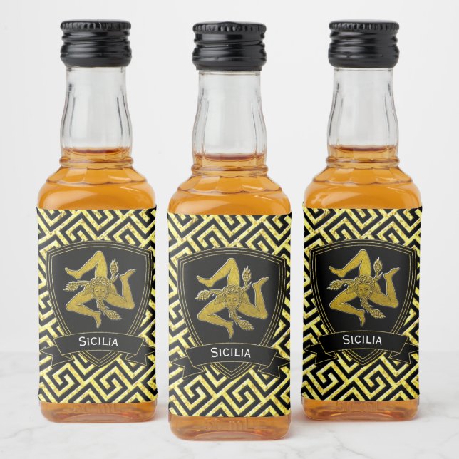 Sizilien Trinacria Gold griechischer Schlüssel Alkoholflaschenetikett (Flaschen)