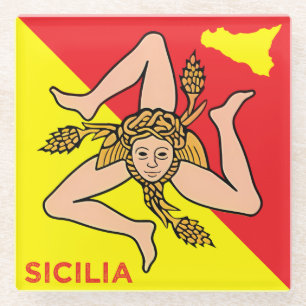 Sizilien Trinacria Sizilianische Flagge Design Glasuntersetzer
